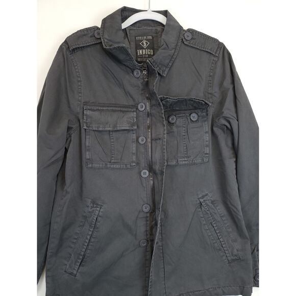 Indigo Star Military Field Jacket Men S Utility Patch Pockets Zip & Button Gray - Picture 10 of 13